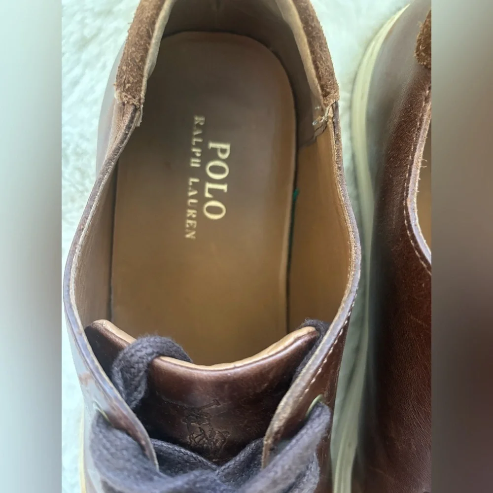 Polo Ralph Lauren Saddle Tan Brown Jermain Leather Trainer Sneaker Shoe Size 12